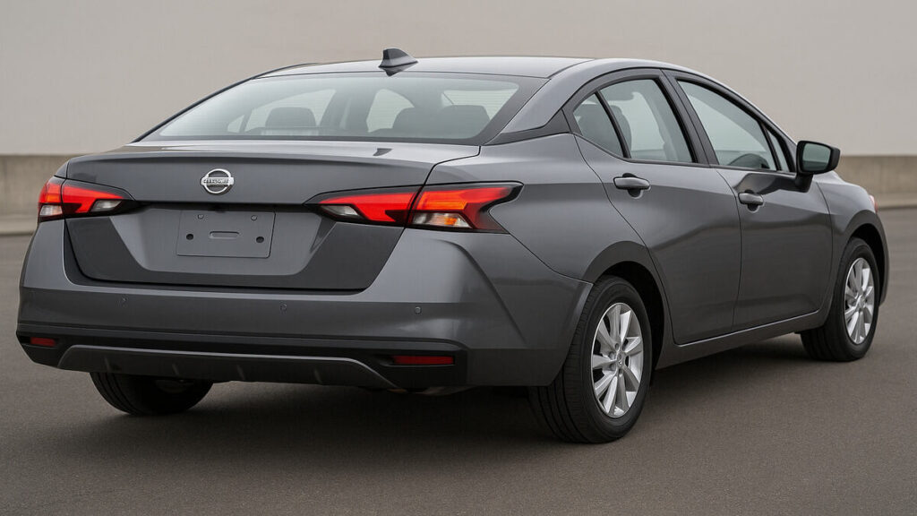 2025 Nissan Versa rear view highlighting tail lamps, bumper and overall design
