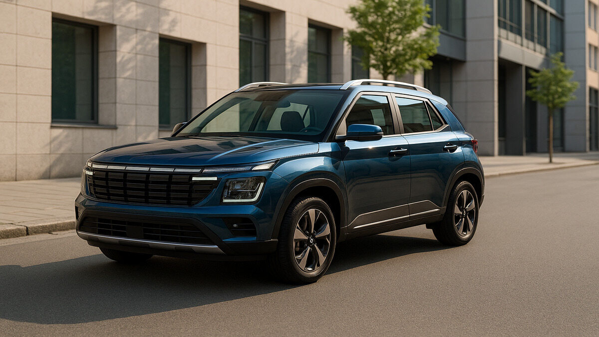 Hyundai Venue 2025 front view parked on a city road